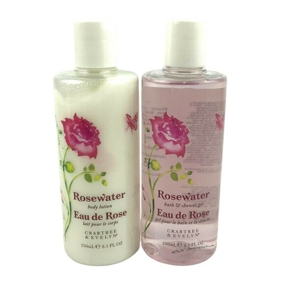 Crabtree & Evelyn Rosewater Set Bath Shower Gel and Body Lotion 8.5 fl oz each - Picture 1 of 3